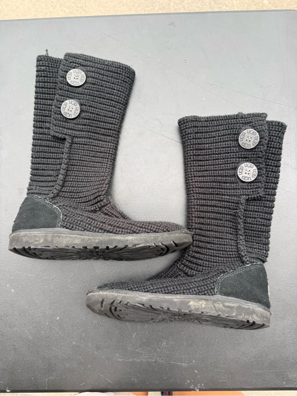 UGG Kids Black Knit Button Mid-Calf Boots